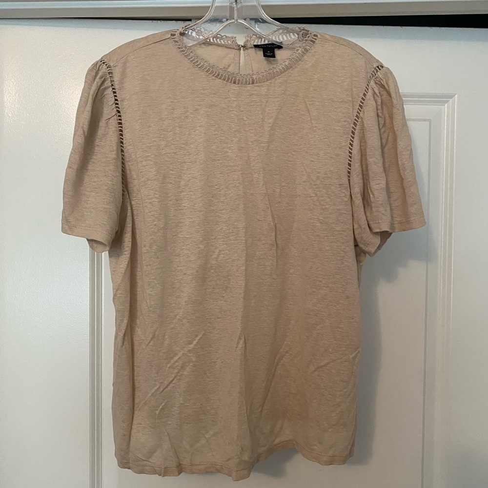 Ann Taylor Short Sleeve Top with Detailed Sleeves and Neckline